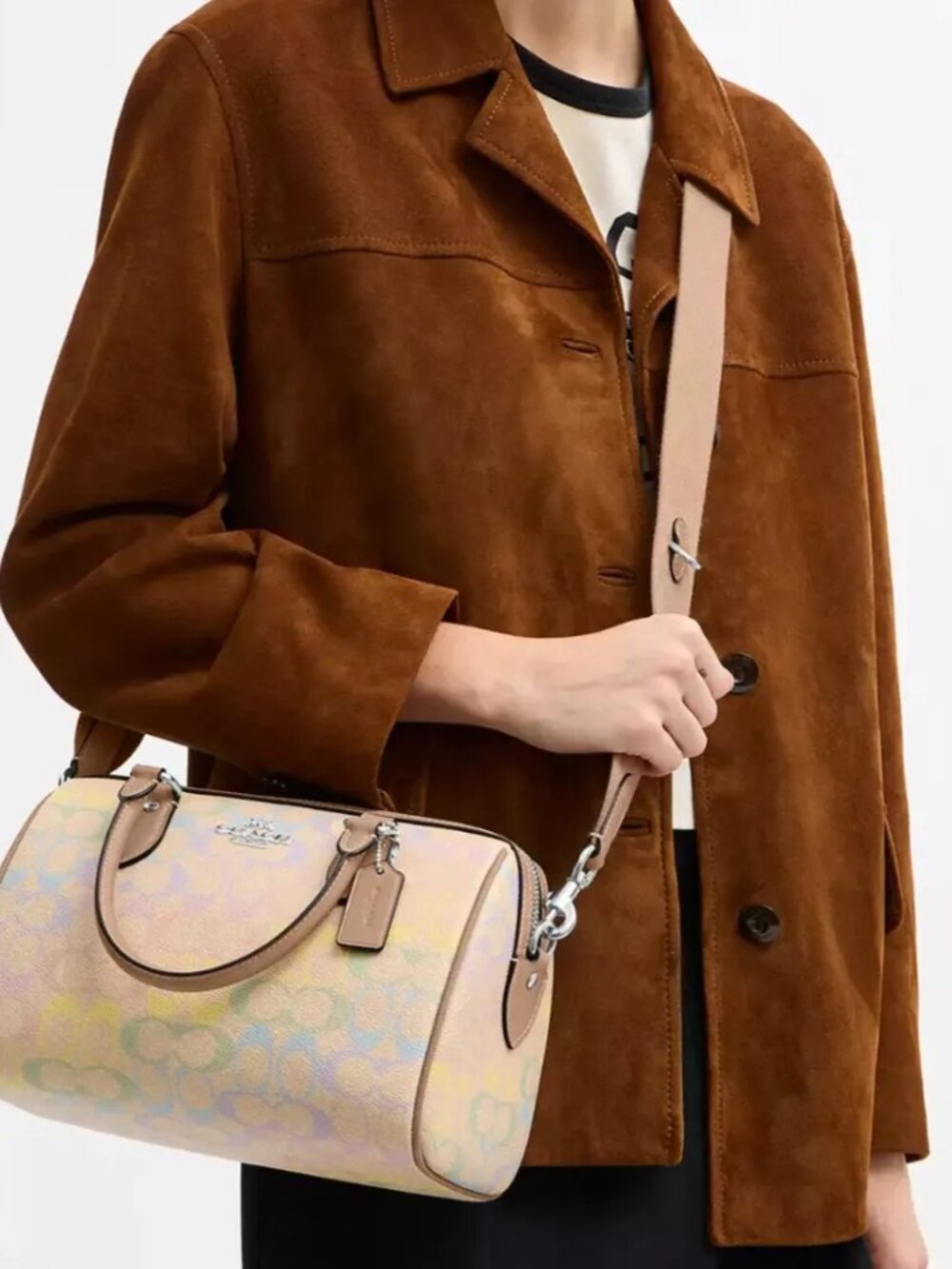 🌈Coach Rowan Satchel Bag In Rainbow Signature Canvas CDA90 Sand Multi - Picture 2 of 7